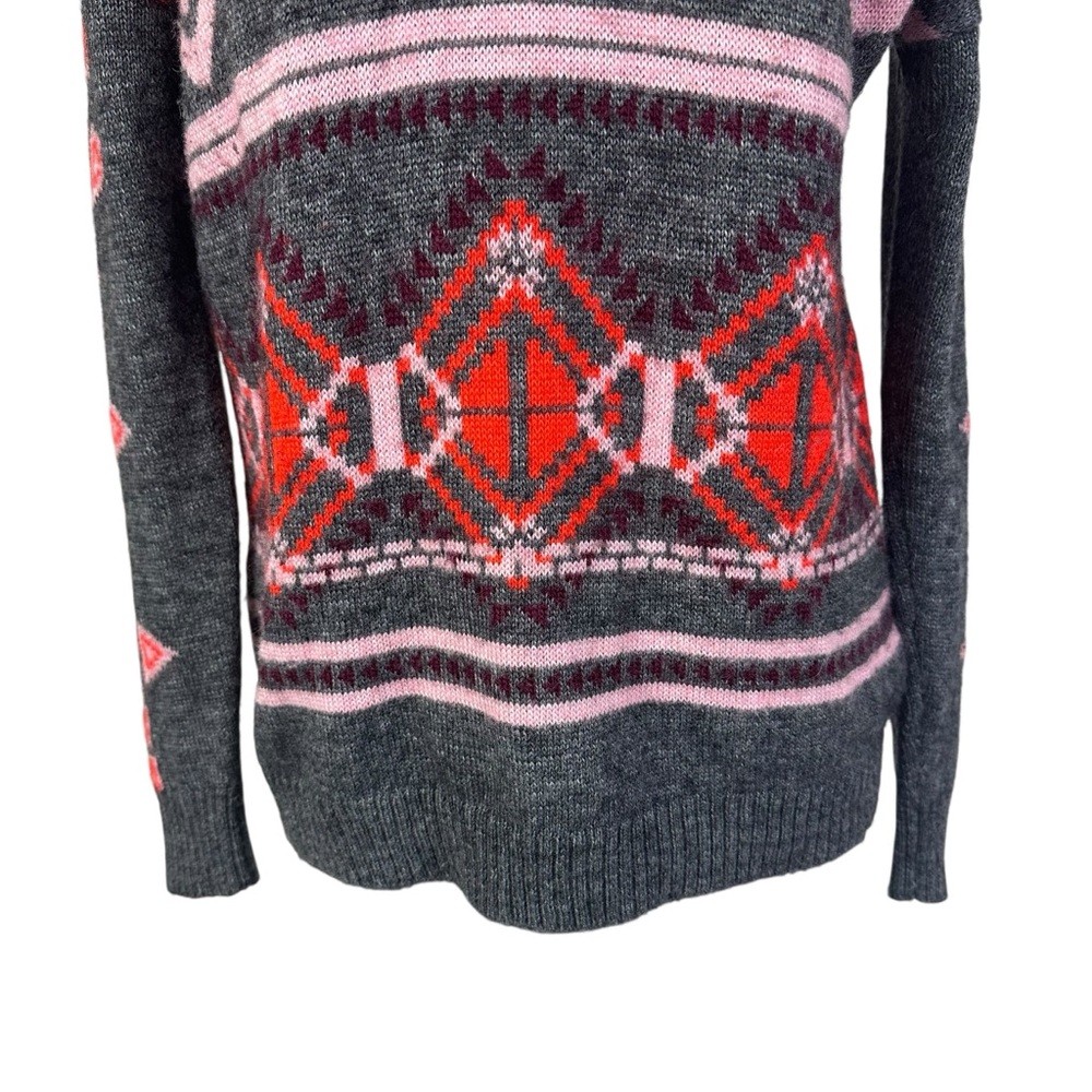 J.Crew Fair Isle Sweater Medium Wool Mohair Gray Pink Nordic Pullover - Picture 4 of 7